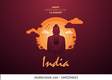 Happy Independence Day of India for 15th August. Famous monument of India in Indian background. Vector illustration EPS10