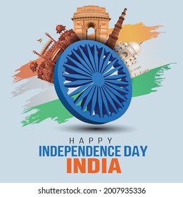 Happy Independence Day India 15th august. Indian monument and Landmark with background , poster, card, banner. vector illustration design