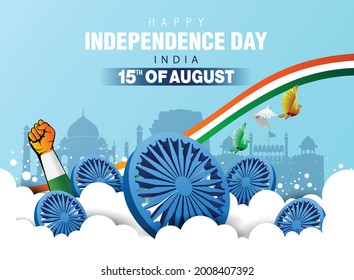 Happy Independence Day India 15th august. Indian monument and Landmark with background , poster, card, banner. vector illustration design