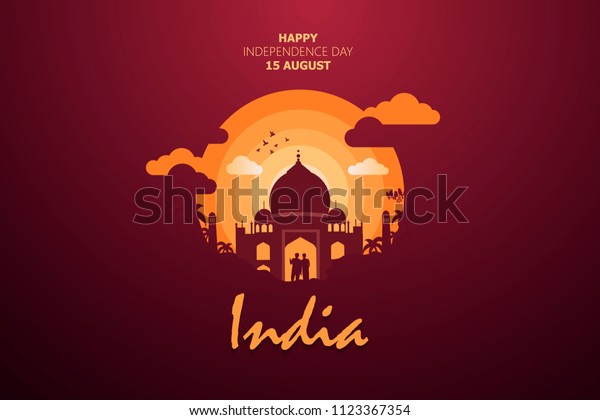 印度独立日快乐8 月15 日 印度著名纪念碑在印度背景 库存矢量图 免版税