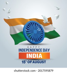 happy independence day India. 3d Ashoka chakra with Indian flag. vector illustration design
