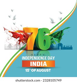 feliz día de la independencia de la India. 3 d carta con bandera india. diseño de ilustración de vector abstracto