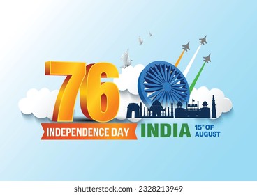 happy independence day India. 3d Ashoka chakra with Indian flag. vector illustration design