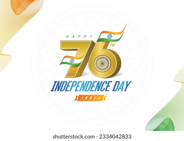 feliz día de la independencia de la India. No al 76° 3d con chakra de Ashoka y bandera india. diseño de ilustración vectorial