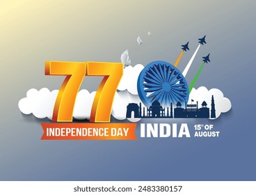 happy independence day India. 3d Ashoka chakra with Indian flag. abstract vector illustration design