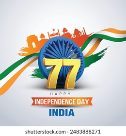 happy independence day India. 3d Ashoka chakra with Indian flag. vector illustration design