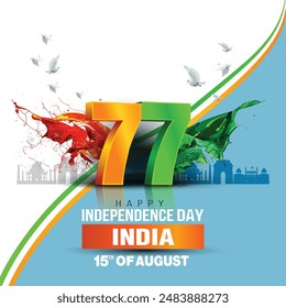 happy independence day India. 3d letter with Indian flag. abstract vector illustration design