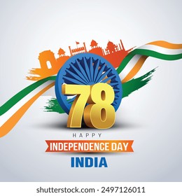 feliz día de la independencia India. Chakra Ashoka 3d con bandera india. diseño de Ilustración vectorial