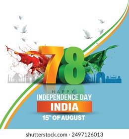 happy independence day India. 3d letter with Indian flag. abstract vector illustration design