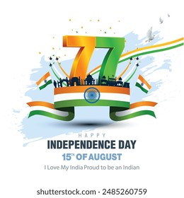 happy independence day India. 77 with Indian flag. abstract vector illustration design