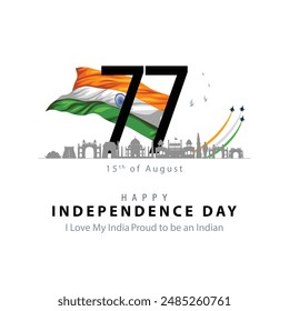 happy independence day India. 77 with Indian flag. abstract vector illustration design