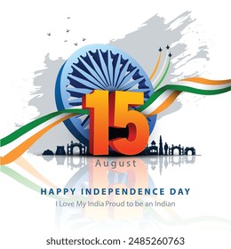 happy independence day India. Ashoka chakra with Indian flag. abstract vector illustration design