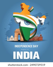 happy independence day India. Ashoka chakra with Indian map. abstract vector illustration design