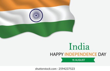 Happy Independence Day India. August 15th. Celebrating India  Freedom, National Pride, and Heritage. Waving Indian flag and lettering text design. Vector illustration.