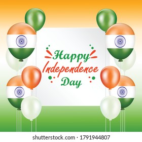 Happy independence day  India background vector illustration.Happy independence day India vector illustration background.Poster, banner or flyer design for 15th August.Green,white and Orange balloons.