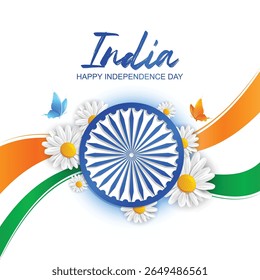 Happy Independence Day of India background with flag of India. Vector illustration.