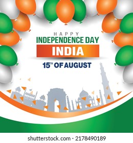 happy independence day India with balloons. vector illustration design