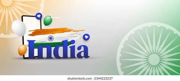 Happy Independence Day India banner, with orange, white and green flag elements