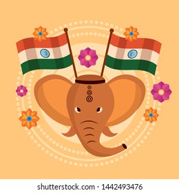 happy independence day india elephant flags and flowers vector illustration