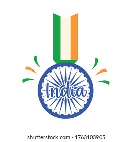 happy independence day india, flag pendant wheel celebration vector illustration flat style icon