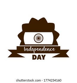 happy independence day india, flag ribbon traditional vector illustration silhouette style icon