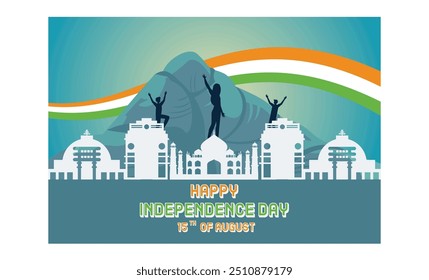  happy independence day India. Flat vector modern illustration 