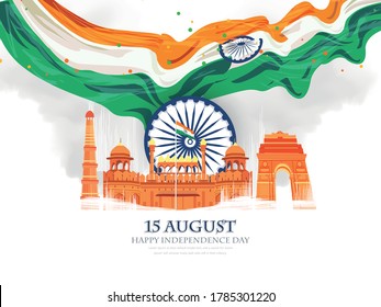 Happy Independence Day India, Flyer Design Of 15th August, Freedom Day Of India, Vector Illustration.