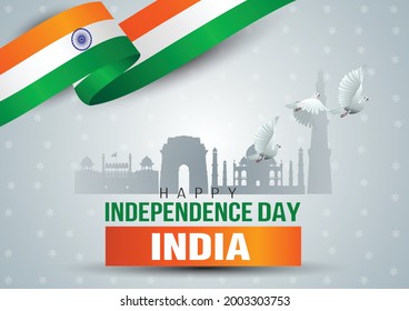 happy independence day India. flying  dove with Indian flag. vector illustration design