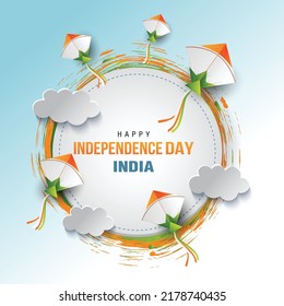 happy independence day India with flying kites. vector illustration design