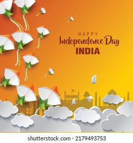 happy independence day India with flying kites. vector illustration design