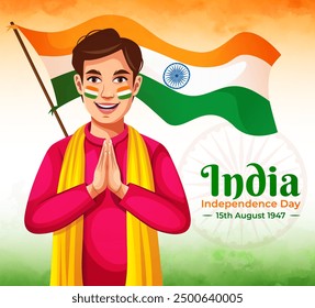 Happy Independence Day India greeting post with Indian flag for 78th Independence Day of India on 15th August. Indian people celebrating Independence Day vector illustration design.