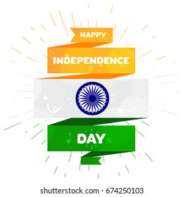 Happy Independence day India Greeting Template with Ashoka wheel. 15th of august. Design elements for print, card, banner, celebration. Vector