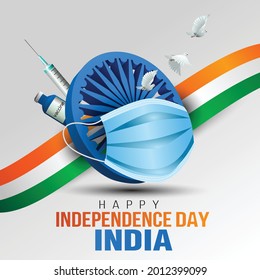 happy independence day India greetings. vector illustration design. covid-19, corona virus concept