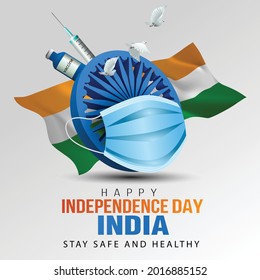 happy independence day India greetings. vector illustration design. covid-19, corona virus concept