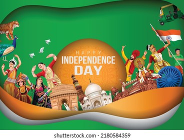 happy independence day India greetings. vector illustration design.
