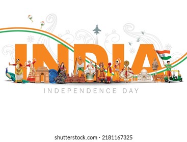happy independence day India greetings. vector illustration design. - Shutterstock ID 2181167325