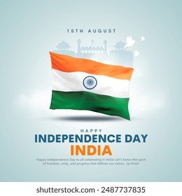 Feliz Día de la Independencia India saludos. Diseño de Ilustración vectorial creativa.