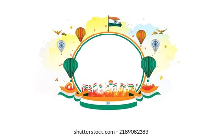 Happy Independence day India. Indian tricolor flag with people background.