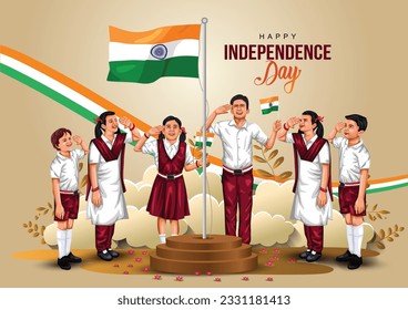 happy independence day India. Indian student saluting flag of India. abstract vector illustration design flyer