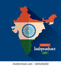 happy independence day india map flag and ashoka wheel vector illustration