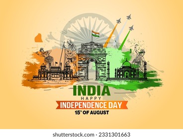 Happy Independence Day of India. monument and Landmark. abstract vector illustration graphic design. - Shutterstock ID 2331301663