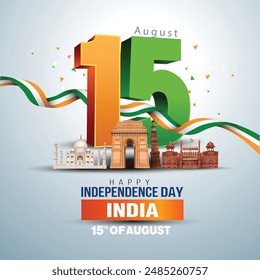 happy independence day India. monuments with Indian flag. abstract vector illustration design