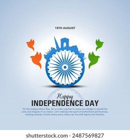 Feliz Día de la Independencia de India. monumentos con la bandera india. Diseño de Ilustración vectorial creativa