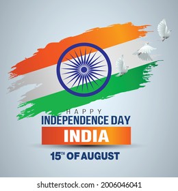 happy independence day India. poster, banner, template design. indian flag brushed and flying pigeon background. vector illustration