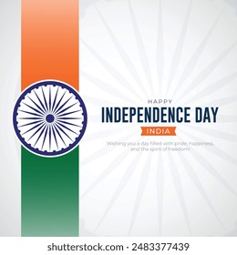 Feliz Día de la Independencia India Plantilla de medios sociales y volantes. 15 de agosto - Tarjeta de felicitación de la celebración del Día de la Independencia de la India con texto y Ilustración vectorial de la bandera india