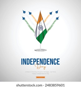 Feliz Día de la Independencia India Plantilla de medios sociales y volantes. 15 de agosto - Tarjeta de felicitación con texto para la celebración del Día de la Independencia de India. Bandera tricolor con efecto papel.