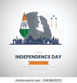 Happy Independence Day India Social Media Post und Flyer Vorlage. 15. August - Grußkarte zum indischen Unabhängigkeitstag mit Text. Trikolorenflagge 