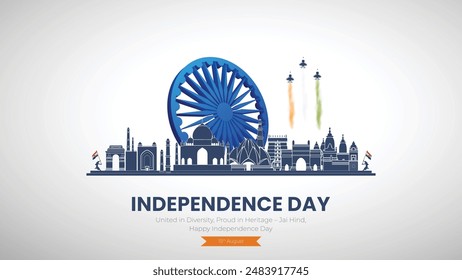 Happy Independence Day India Social Media Post and Flyer Template. 15 august - Indian independence Day Celebration Greeting Card with Text. Tricolor flag.