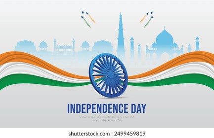 Happy Independence Day India Social Media Post and Flyer Template. 15 august - Indian independence Day Celebration Greeting Card with Text. Tricolor flag.