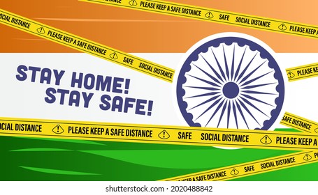 happy independence day India. stay home, stay safe corona virus covid-19 concept.